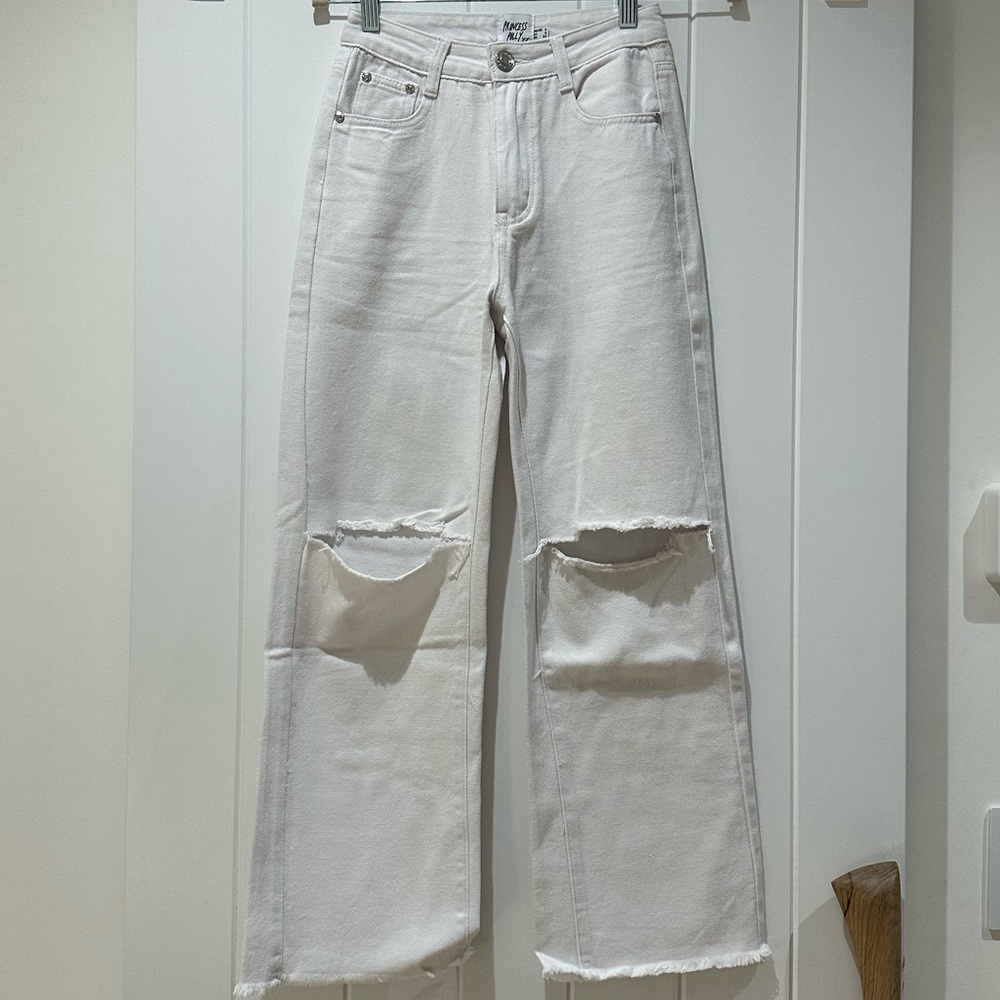 Princess Polly 100% Cotton Ripped White Jeans